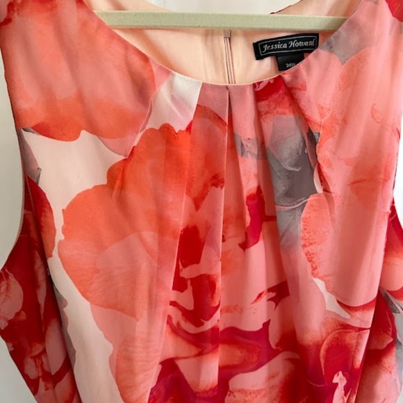 Jessica Howard orange/red floral midi chiffon dress, women's plus 24W - Picture 3 of 3